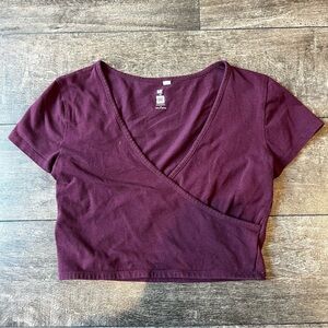 Burgundy / maroon faux wrapped top